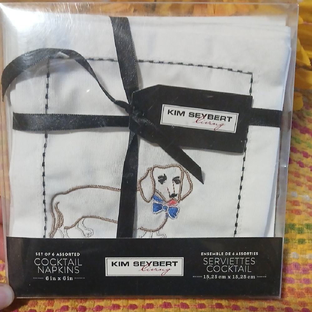 Kim Seybert Dog Embroidered Cocktail Napkins- (Assorted Dogs)New In Package.